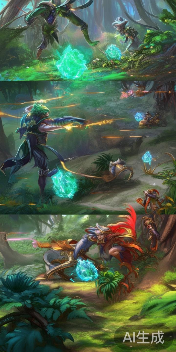 不同英雄的战斗策略各异。例如，打野英雄更偏向攻击神